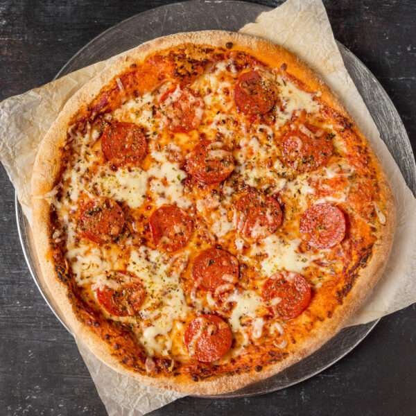 Three Topping Pepperoni, Mushroom, & Green Pepper Pizza