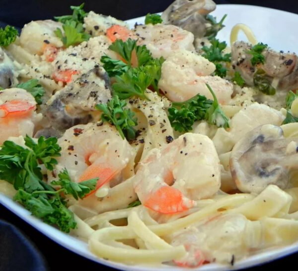 Baked Seafood Fettuccine