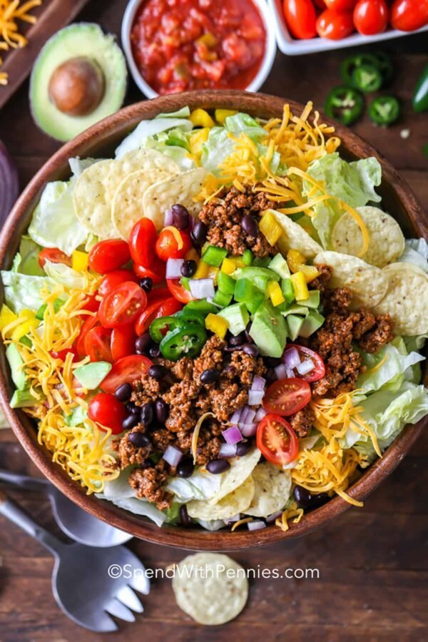 TACO SALAD WITH BEEF OR CHICKEN OR TOFU (VEG OPTION)