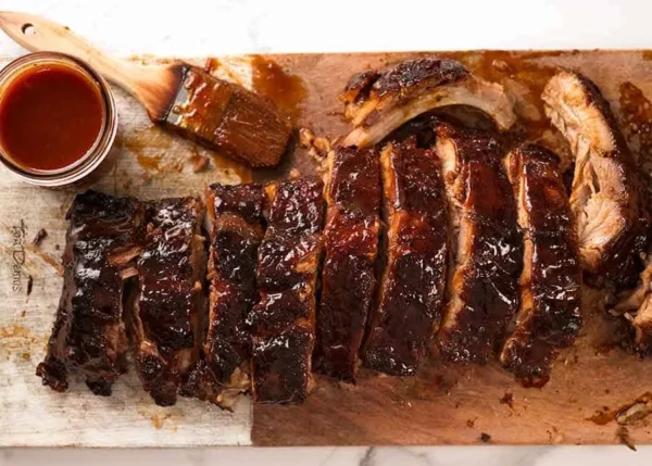 Dry Rub Pork Ribs Bone In with BBQ sauce