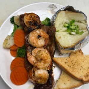 Steak and shrimp plate at Cravings and Delight